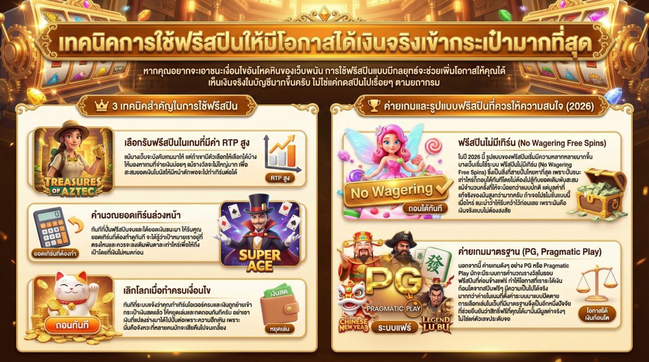 เทคนิคใช้ฟรีสปินให้ได้ถอนเงินจริง