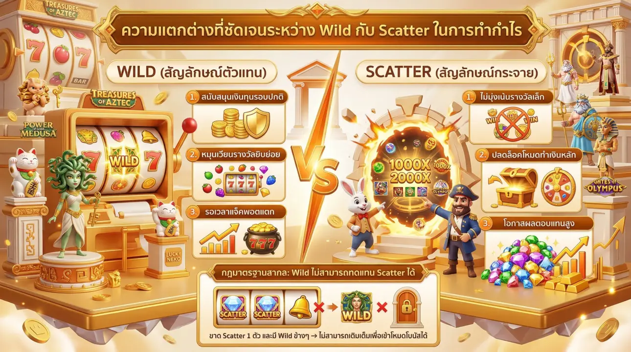 Wild vs Scatter คู่หูสัญลักษณ์พารวย