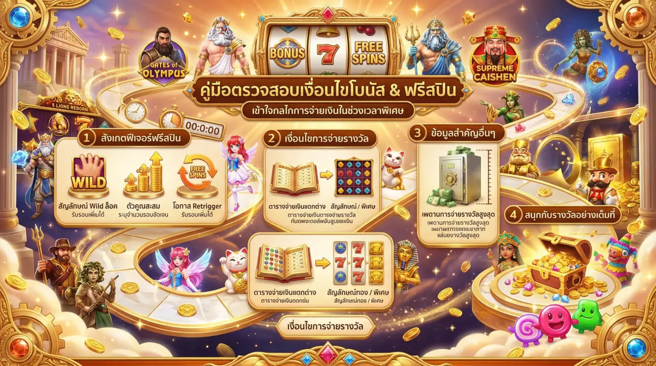 ไขรหัสเงื่อนไขโบนัสสล็อต รับฟรีสปินจุใจ พร้อมเจาะลึกกลไกจ่ายรางวัล